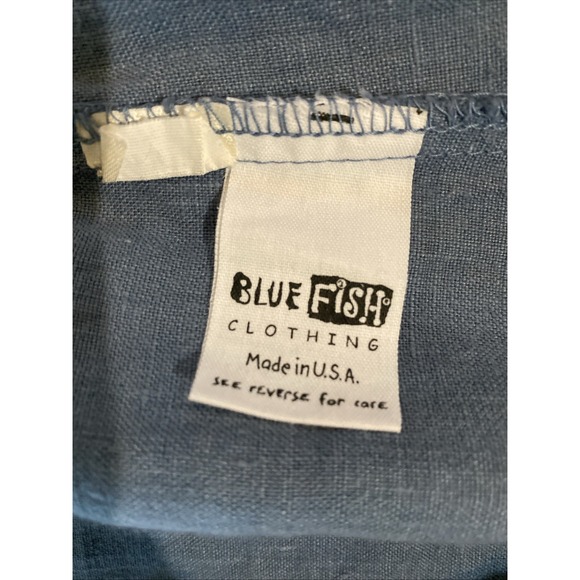 Blue Fish Hand Painted 100% Linen Wide Barrel Leg Blue Floral Artsy Size 1 - Picture 10 of 12